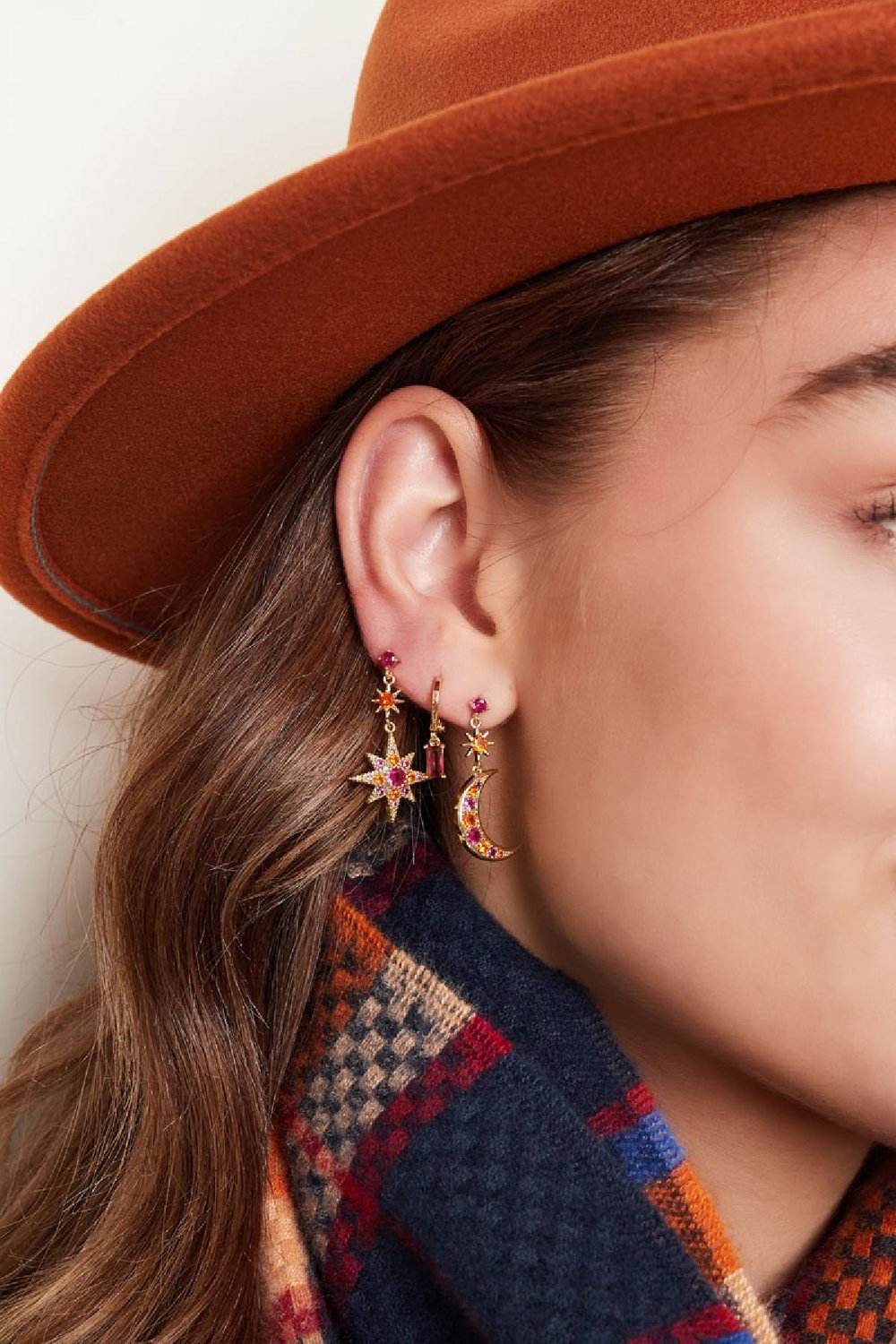 Boucles d'oreilles lune et étoile - Collection Sparkle Cuivré h5Image3